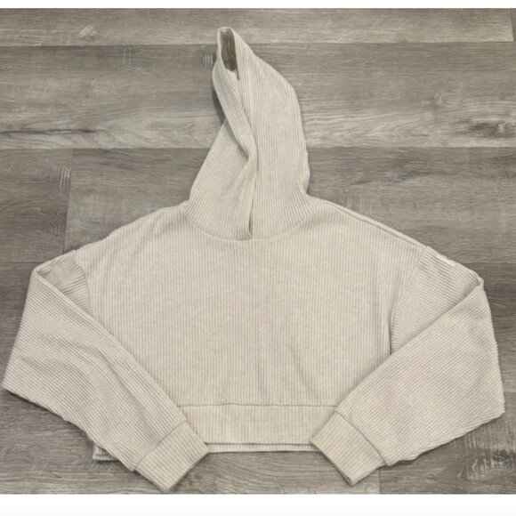 Alo Yoga Muse Crop Hoodie Pullover & Pants Ribbed SET Ivory Womens S - Picture 4 of 8